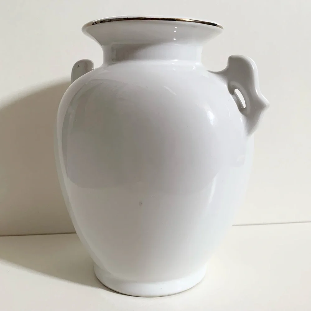 Vintage gold trim floral handle vase - Picture 12 of 17